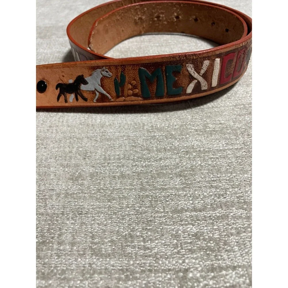 Vtg Mexican Leather Concho Belt Braided Mens Size MX 38 Brown Silver Western Cow